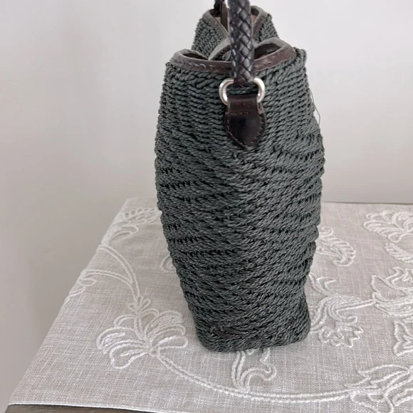 Brighton EUC Raffia Green Woven/Brown Leather Shoulder Bag - Picture 4 of 16